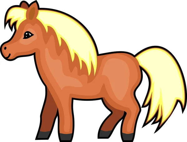 Cute Cartoon Brown Pony Yellow Mane — Stock Vector