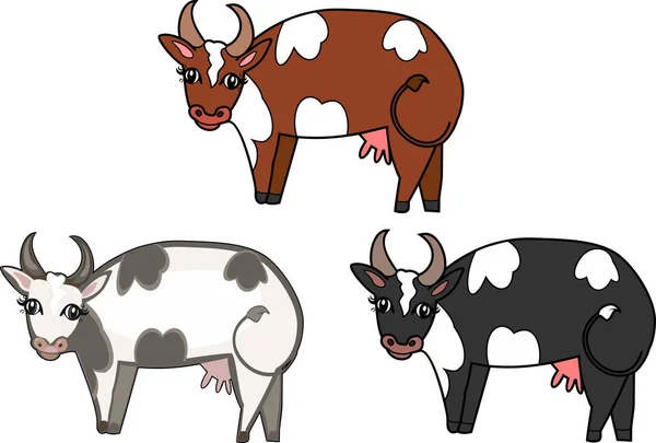 Set Carine Mucche Cartoon Spotted Diversi Colori Sfondo Bianco — Vettoriale Stock