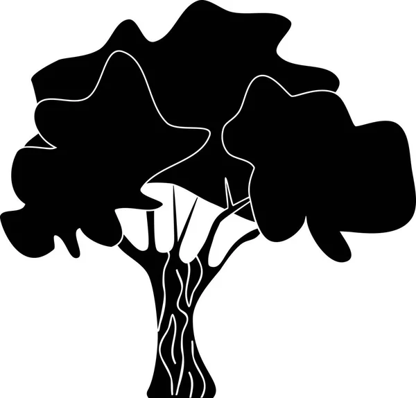 Black Silhouette Stylized Deciduous Tree White Background — Stock Vector