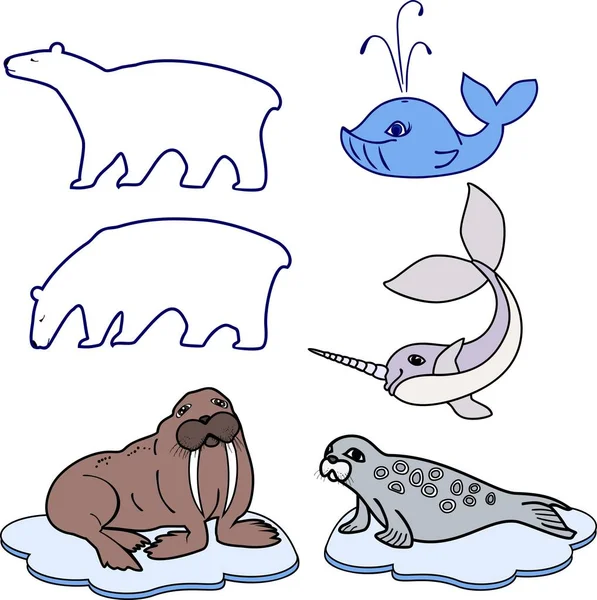 Uppsättning Olika Tecknade Djur Polar Fauna Vit Bakgrund — Stock vektor