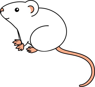 Sevimli çizgi beyaz ev faresi beyaz arka plan üzerinde