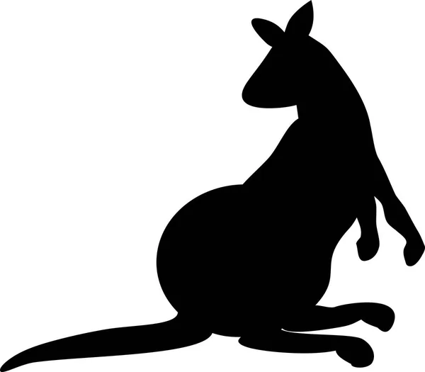 Schwarze Silhouette Eines Niedlichen Cartoon Kängurus Auf Weißem Hintergrund — Stockvektor