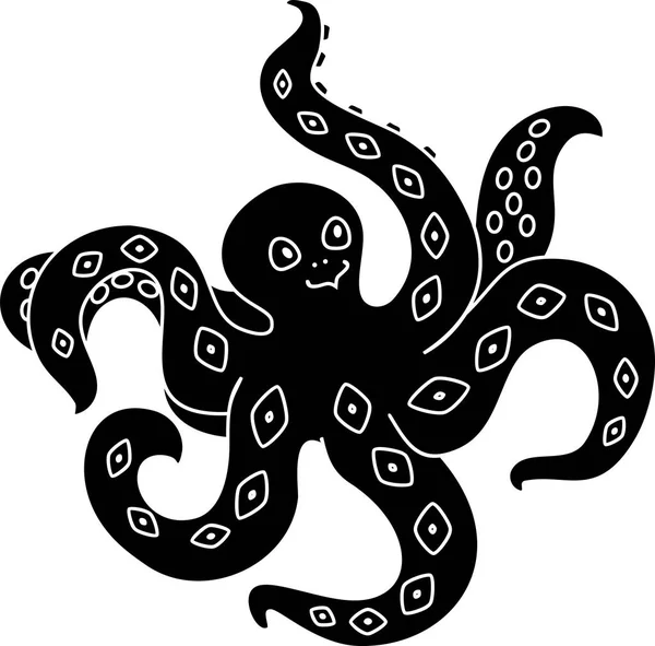 Silueta Negra Pulpo Sobre Fondo Blanco — Vector de stock