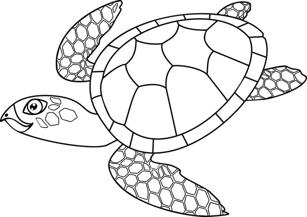 Disegno Colorare Adulto Carino Cartone Animato Nuoto Tartaruga Marina — Vettoriale Stock