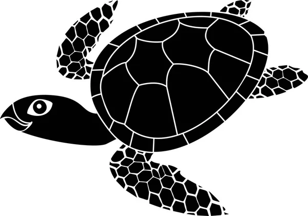 Черный Силуэт Взрослой Милой Мультяшной Морской Черепахи — стоковый вектор