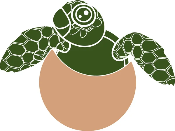 Silueta Linda Tortuga Marina Dibujos Animados Que Sale Del Huevo — Vector de stock