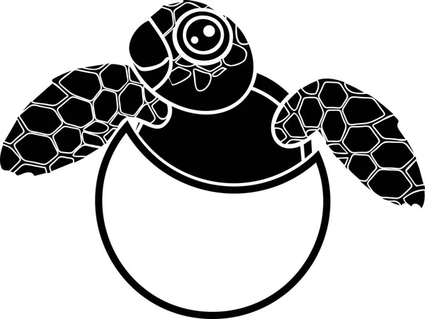 Zwarte Silhouet Van Schattige Cartoon Zeeschildpad Broedeieren Uit — Stockvector