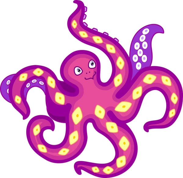 Purple Cartoon Octopus White Background — Stock Vector