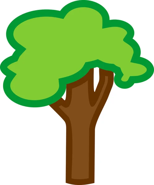 Kreskówka Drzewo Liściaste Korony Zielony Brązowy Tułów Białym Tle — Wektor stockowy