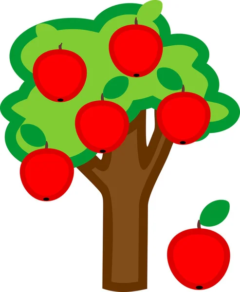 Kreskówka Jabłoni Dojrzałych Jabłek Zielony Korona Białym Tle — Wektor stockowy
