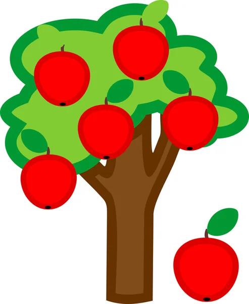 Cartoon Apple Tree Ripe Red Apples Green Crown Isolated White — Stock Vector