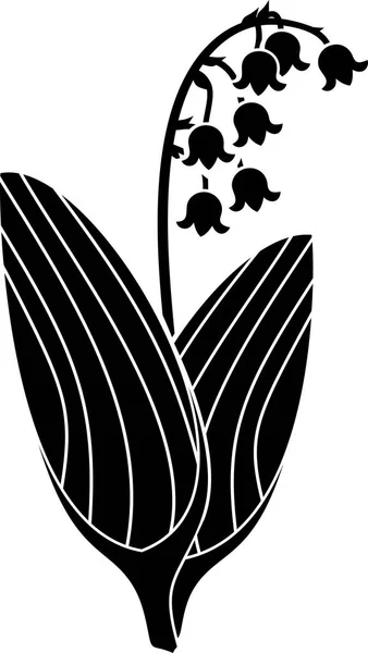 Černá Silueta Konvalinka Květy Listy — Stockový vektor