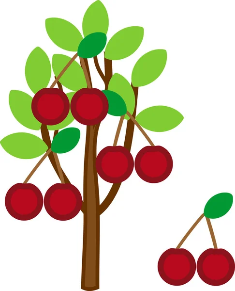 Δέντρο Κινούμενα Σχέδια Κεράσι Ώριμα Κεράσια Και Πράσινα Φύλλα Που — Διανυσματικό Αρχείο