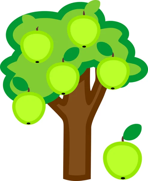 Cartoon Apple Tree Green Apples Leaves Isolated White Background — Stock Vector