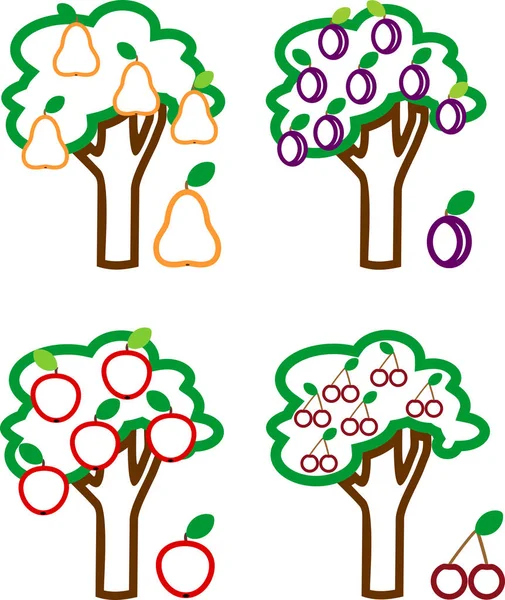 Página Para Colorear Conjunto Diferentes Árboles Frutales Dibujos Animados — Archivo Imágenes Vectoriales