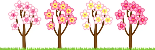 Différents Arbres Jardin Avec Des Fleurs Isolées Sur Fond Blanc — Image vectorielle