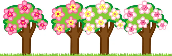 Different Garden Trees Flowers Isolated White Background — Stock Vector
