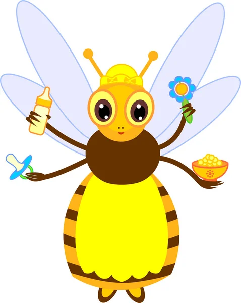 Μέλισσα Νοσοκόμα Κινουμένων Σχεδίων Που Απομονώνονται Λευκό Φόντο — Διανυσματικό Αρχείο