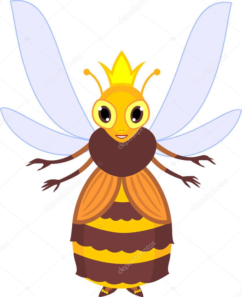 Cartoon queen bee isolated on white background