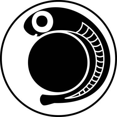 Yumurta içinde karikatür balık embriyo siyah siluet