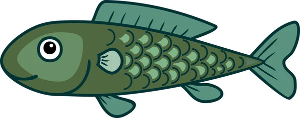 Carino Cartone Animato Pesce Verde — Vettoriale Stock