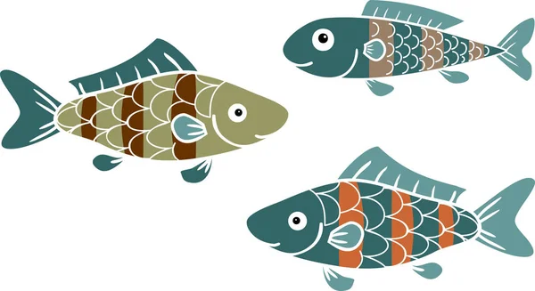 Desenhos Animados Listrados Peixes Estilizados Fundo Branco — Vetor de Stock