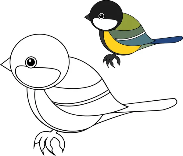 Coloring Page Stylized Great Tit Parus Major Flat Style — 스톡 벡터