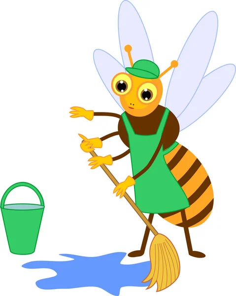 Cartoon Cleaner Bee Isolated White Background — Stock Vector