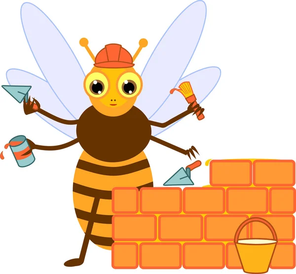 Мультфильм Строитель Пчелы Изолированы Белом Фоне — стоковый вектор