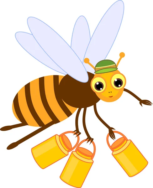 Cartoon Honigpflücker Biene Isoliert Auf Weißem Hintergrund — Stockvektor
