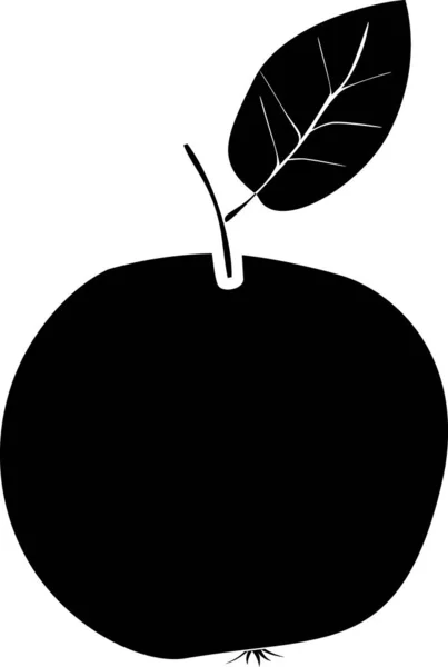 Silueta Negra Manzana Con Hoja — Vector de stock