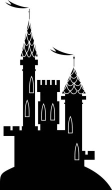  Çizgi film masal kalesinin siyah silueti.
