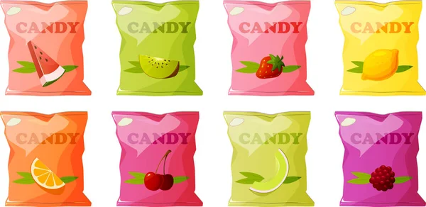 Vector Illustration Various Candy Bags Isolated White Background — Stock Vector