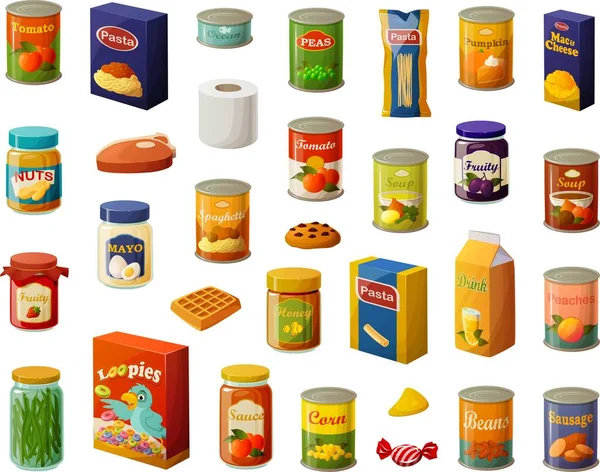 Vektorové Ilustrace Různých Supermarketů Potravin Izolovaných Bílém Pozadí — Stockový vektor