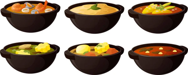 様々な南米 ラテンアメリカ 中央アメリカの伝統的な料理のベクトル図白い背景に隔離された伝統的な食品スープ料理 — ストックベクタ