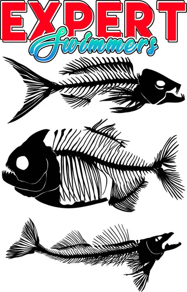 Uzman yüzücüler balık avlıyor, el çizimi dijital illüstrasyon, hayvan gömleği baskısı