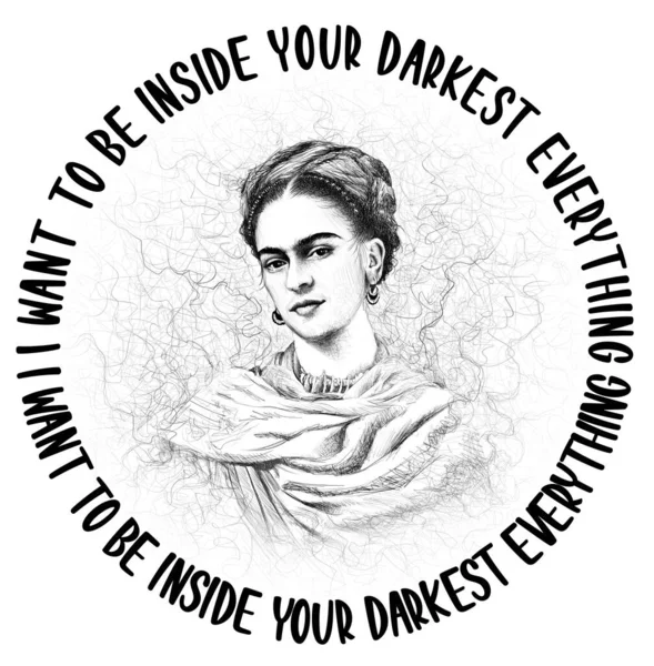 Frida Kahlo Digital Illustration Her Quotes Woman Sketch — 스톡 사진