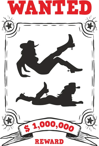 Cowgirl Digital Illustration Wanted Girls Silhouette Design Cowboy Print — Stock Fotó