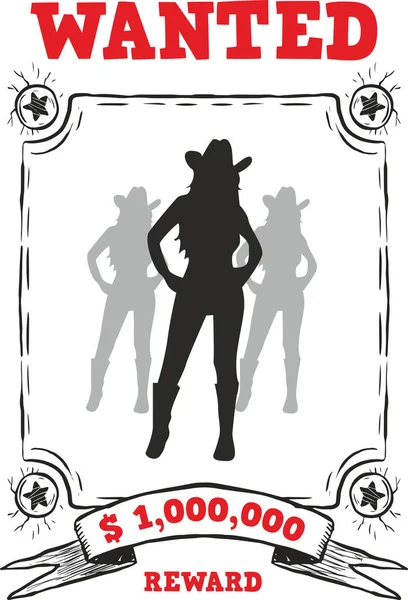 Cowgirl Digital Illustration Wanted Girls Σχεδίαση Σιλουέτας Cowboy Εκτύπωση — Φωτογραφία Αρχείου
