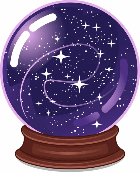 Crystal ball with purple lights and stars inside. Fantasy object vector illustration on transparent background.