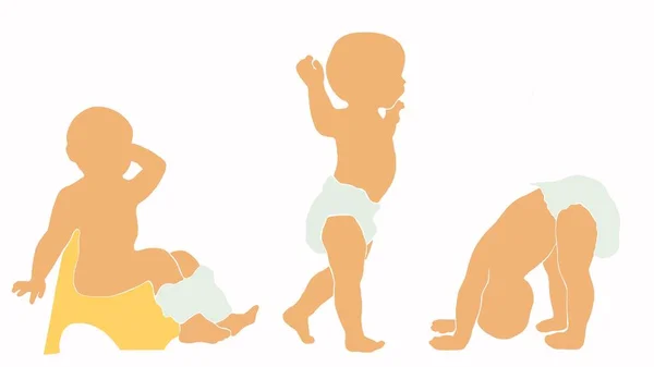 Baby in luiers. Illustratie.De baby leert lopen. — Stockfoto