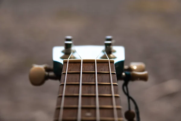 Arka planda ukulele ve kumlara yakın çekim.