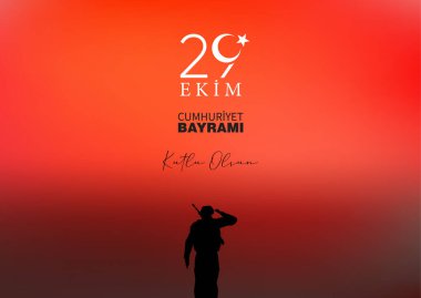 29 Ekim Cumhuriyet Bayrami kutlu olsun, Cumhuriyet Günü Türkiye. Tercümesi: 29 Ekim Türkiye Cumhuriyeti Gününüz kutlu olsun. Vektör illüstrasyonu, poster, kutlama kartı, grafik, post ve hikaye tasarımı.
