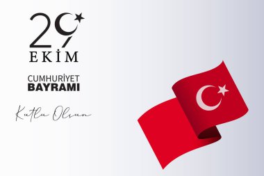 29 Ekim Cumhuriyet Bayrami kutlu olsun, Cumhuriyet Günü Türkiye. Tercümesi: 29 Ekim Türkiye Cumhuriyeti Gününüz kutlu olsun. Vektör illüstrasyonu, poster, kutlama kartı, grafik, post ve hikaye tasarımı.