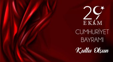 29 Ekim Cumhuriyet Bayrami kutlu olsun, Cumhuriyet Günü Türkiye. Tercümesi: 29 Ekim Türkiye Cumhuriyeti Gününüz kutlu olsun. Vektör illüstrasyonu, poster, kutlama kartı, grafik, post ve hikaye tasarımı.