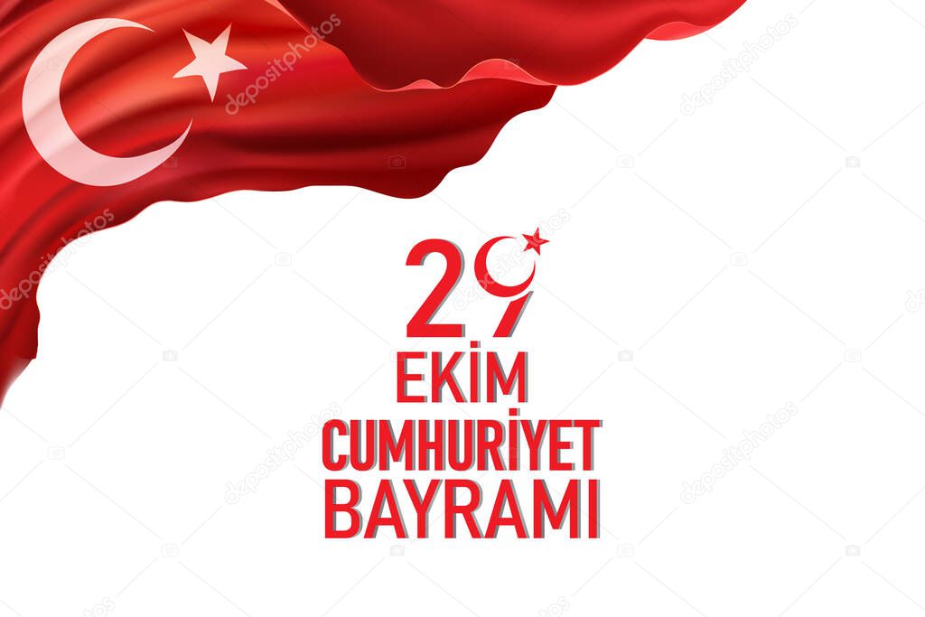 29 Ekim Cumhuriyet Bayrami kutlu olsun, Republic Day in Turkey. Translation: Happy 29 October Turkey Republic Day. Vector illustration, poster, celebration card, graphic, post and story design.