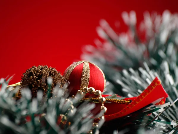 Рождественские Украшения Красном Фоне Крупным Планом Различных Рождественских Фонов Лицензионные Стоковые Изображения
