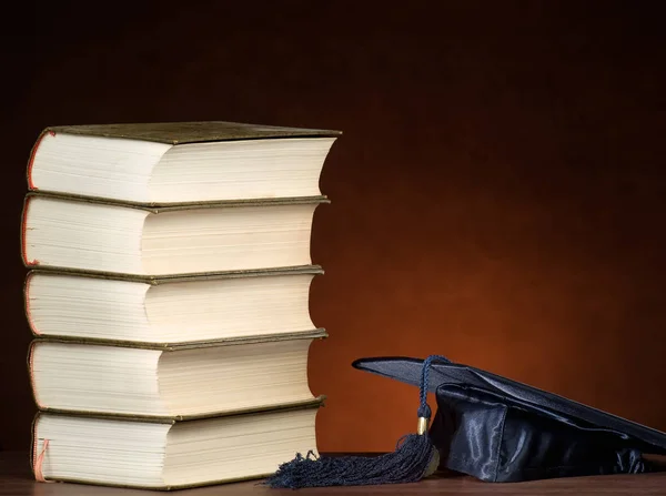 Stack Books Graduation Cap Various Education Graduation Knowledge Themes Stock Image