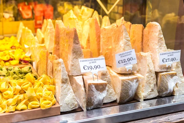 Italian parmesan Cheese for Sale in a Shop in Florence Italy — Stock Photo, Image