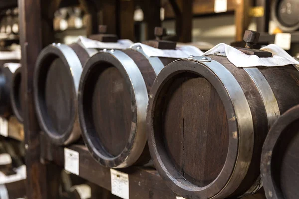 Balsamic vinegar wooden barrels storing and aging — Stock Photo, Image
